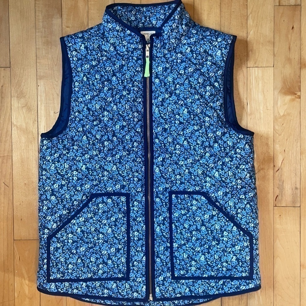 JCrew crewcut floral puffer vest.